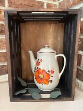 Vintage Speckled Tea Pot with orange flowers made in Japan picture