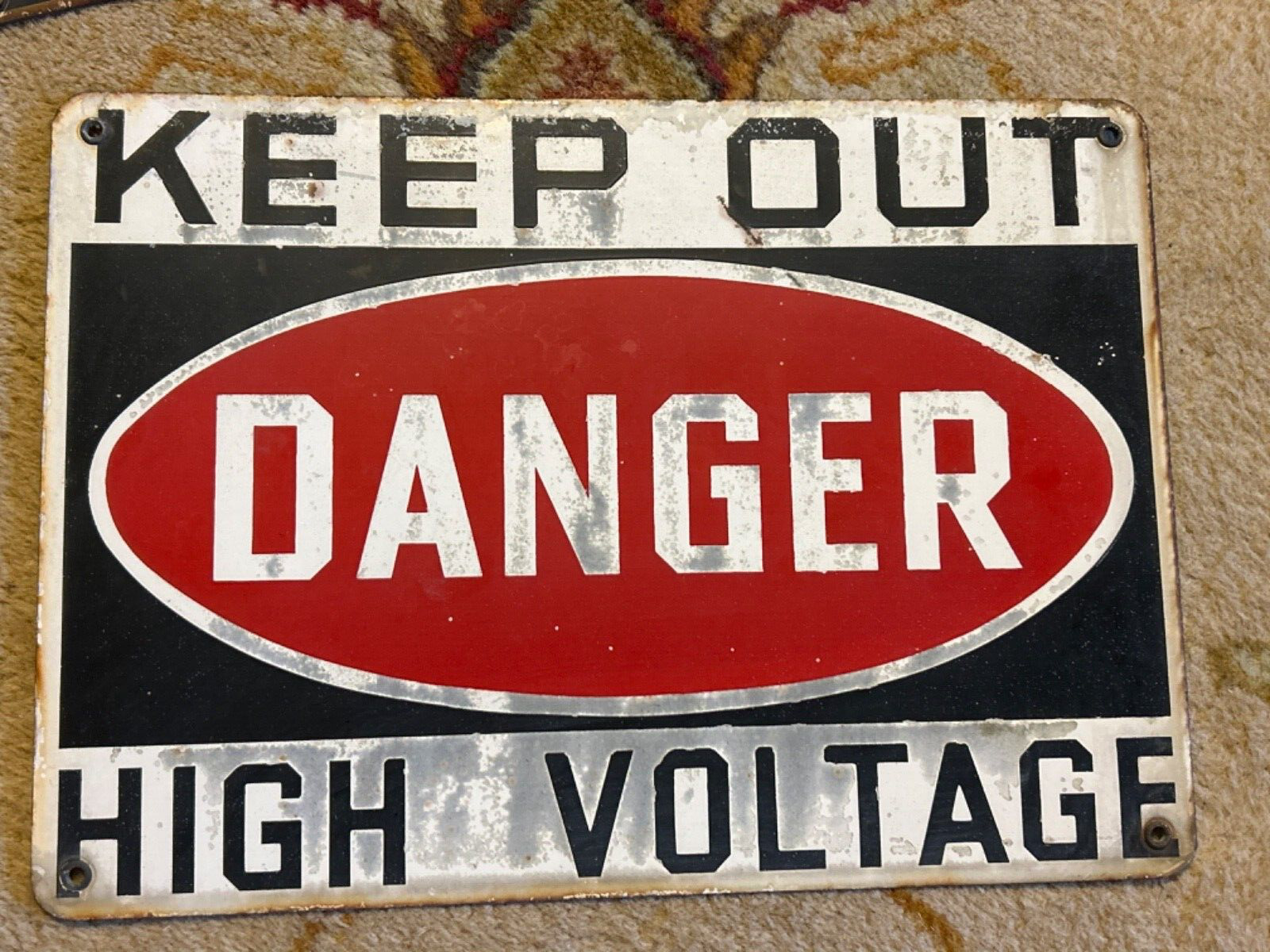 Vintage Porcelain Enamel sign \'Danger High Voltage, Keep Out\' 14”X10” Rare