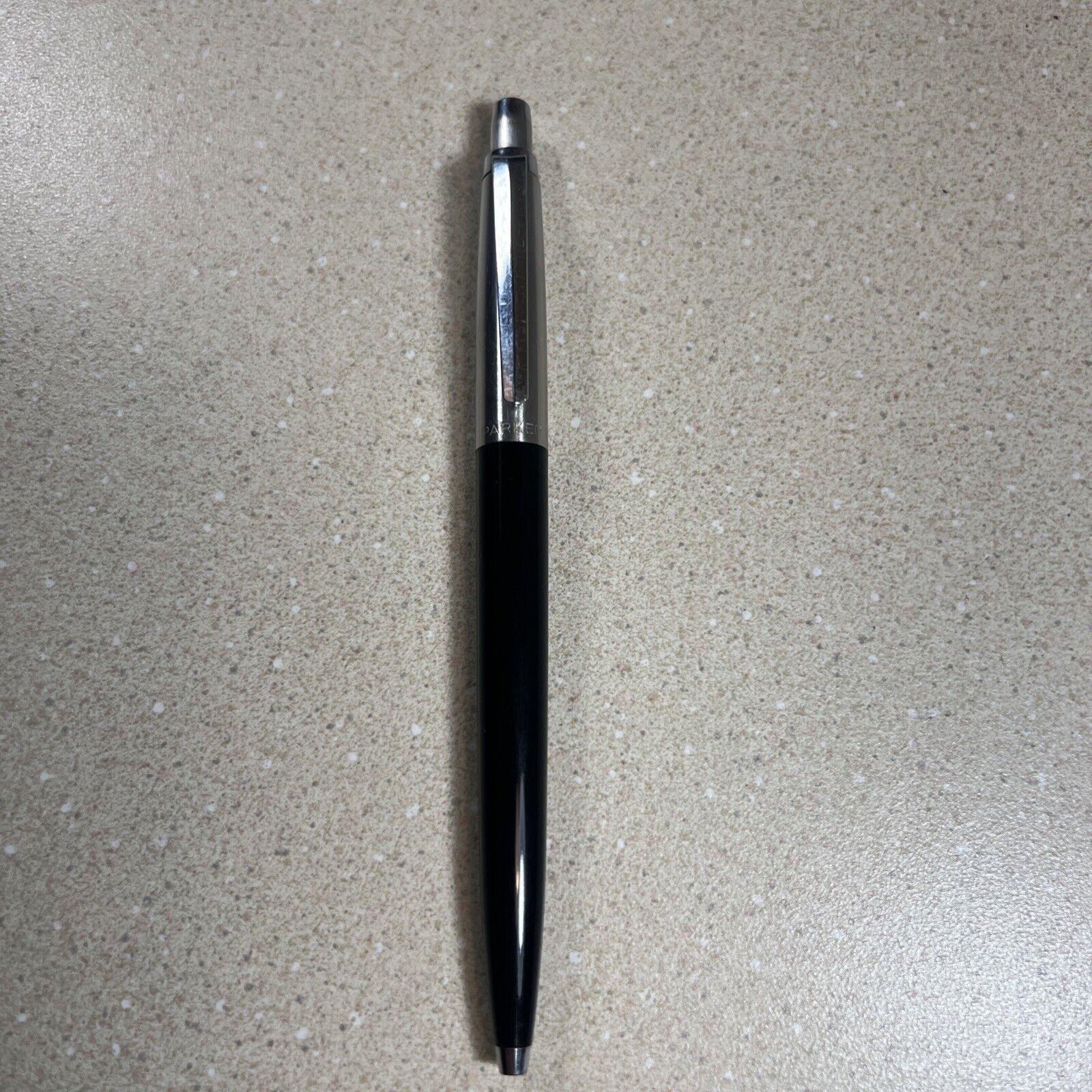 Parker Jotter Black Ballpoint Pen Brass Threads Inverted Ball Clip NICE