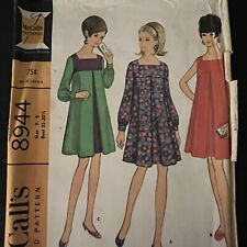 vintage 1960s McCalls 8944 Mod Inverted Pleat Tent Dress Sewing Pattern 7/9 CUT picture